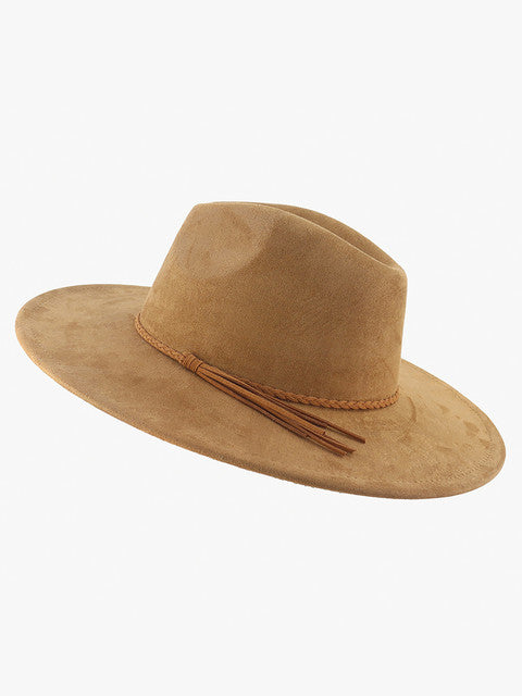 Atlas Faux Suede Fedora Hat with Braided Band