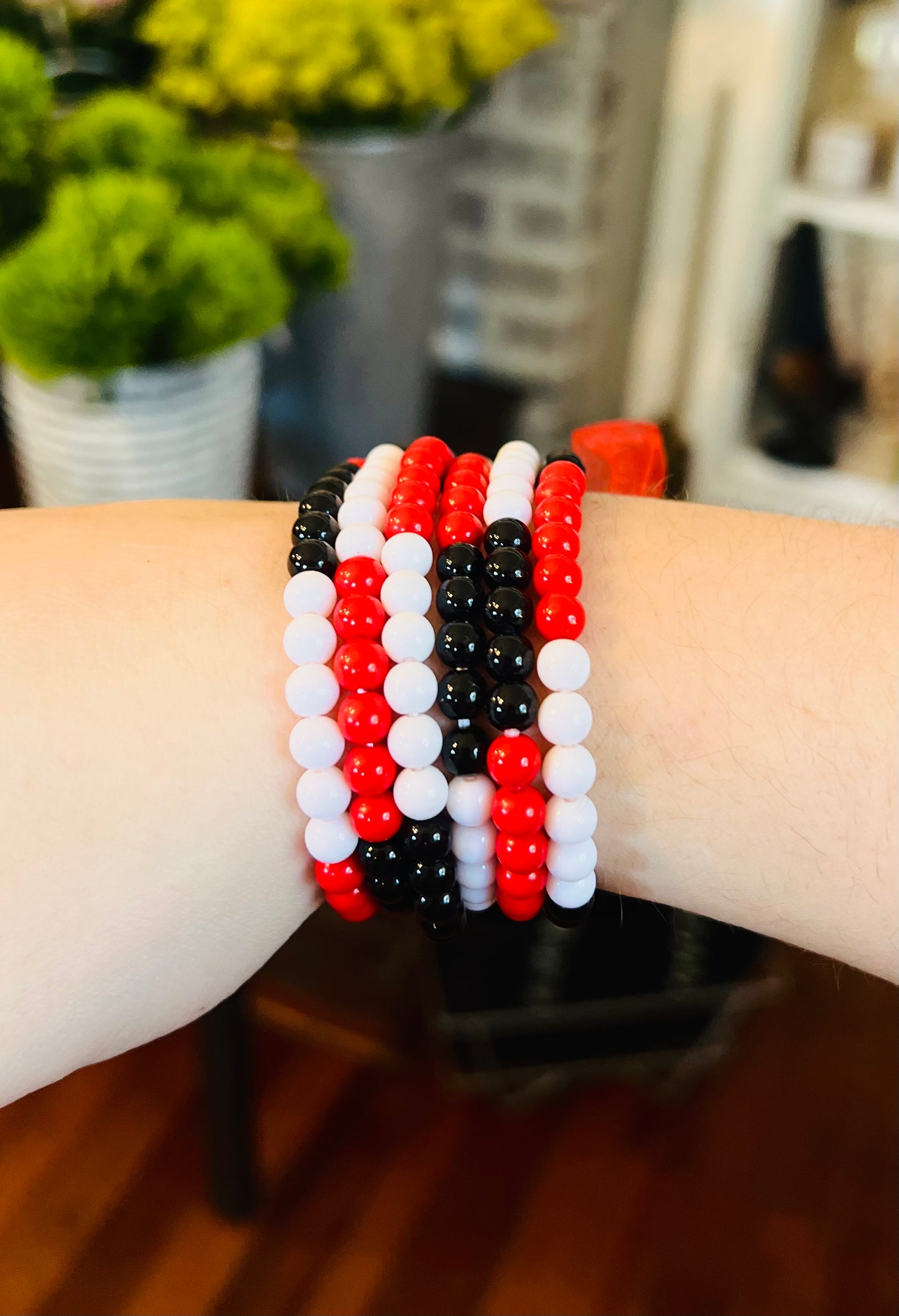 Fan Favorite Beaded Bracelet Stack in Red, White, & Black