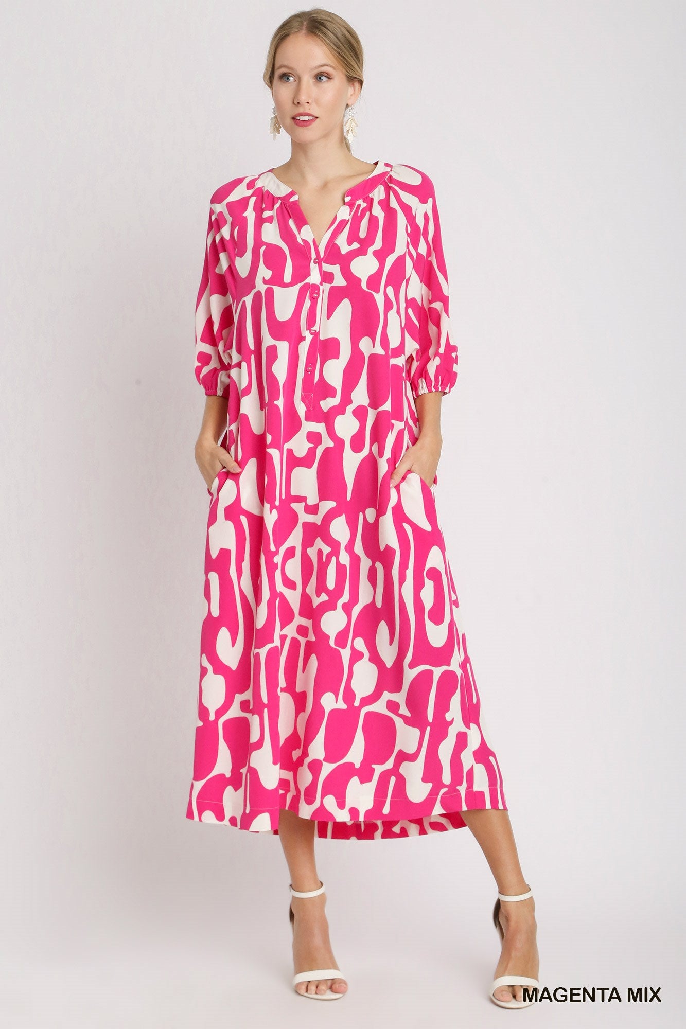 Nadine Abstract Midi Dress in Magenta - Shoppe3130