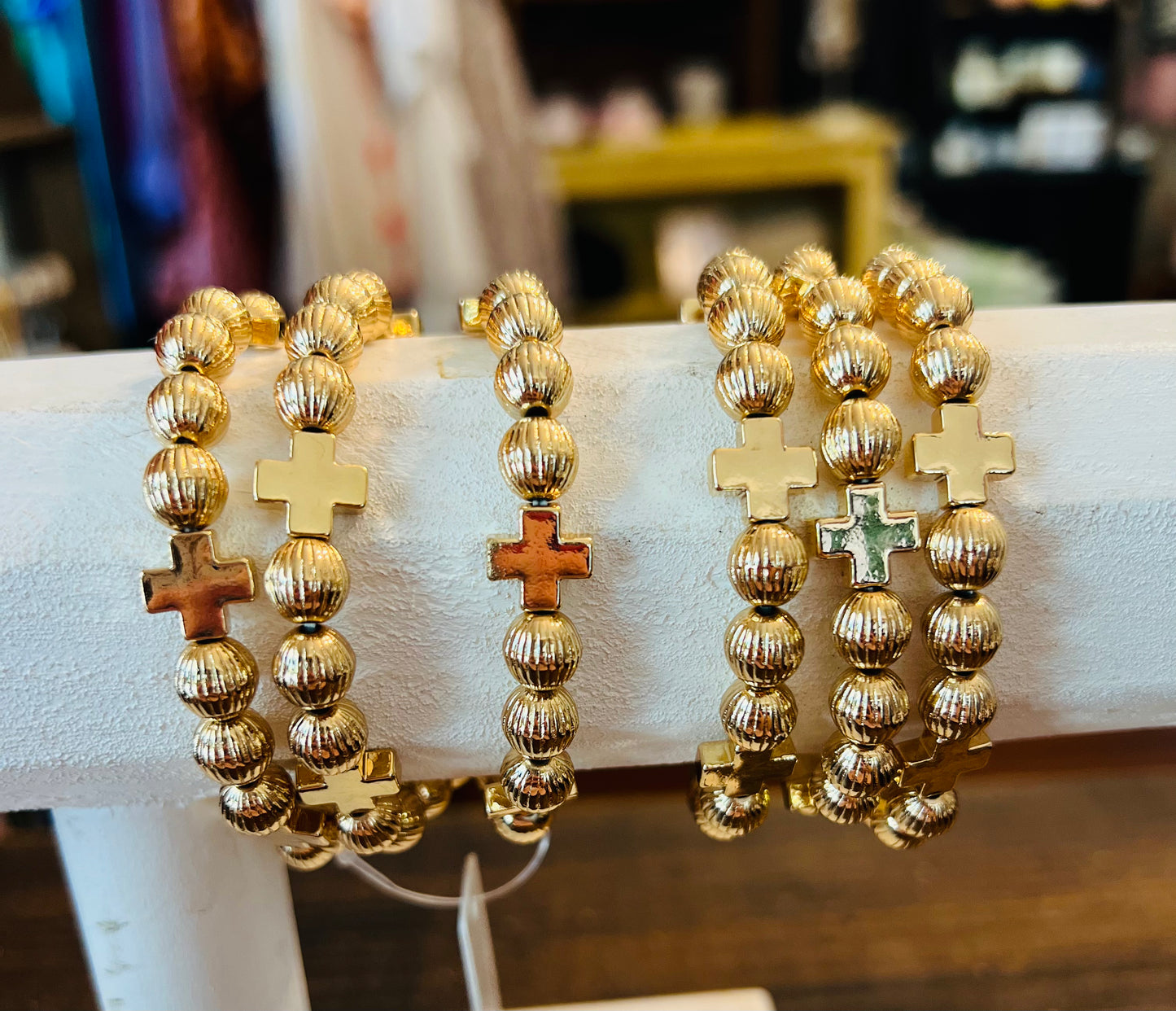 Faithfully Golden Cross Beaded Bracelet Stack