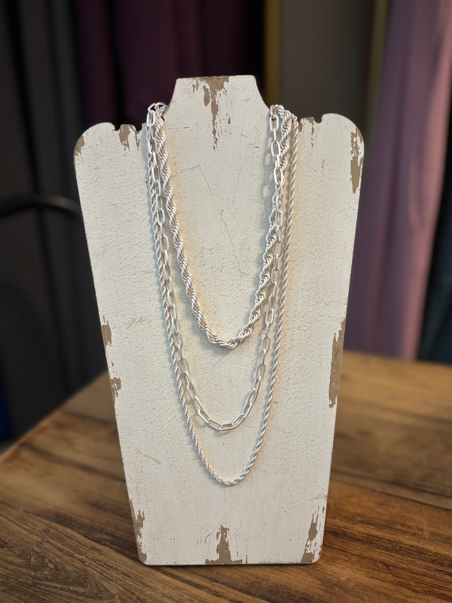 Silver Triple Chain Necklace