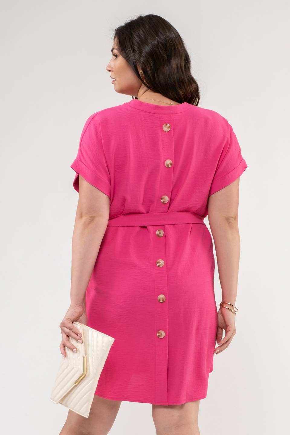 Curvy Bethany Back Buttoned Belted Mini Dress