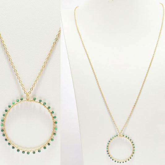 Dainty Beaded Round Long Pendant Necklace