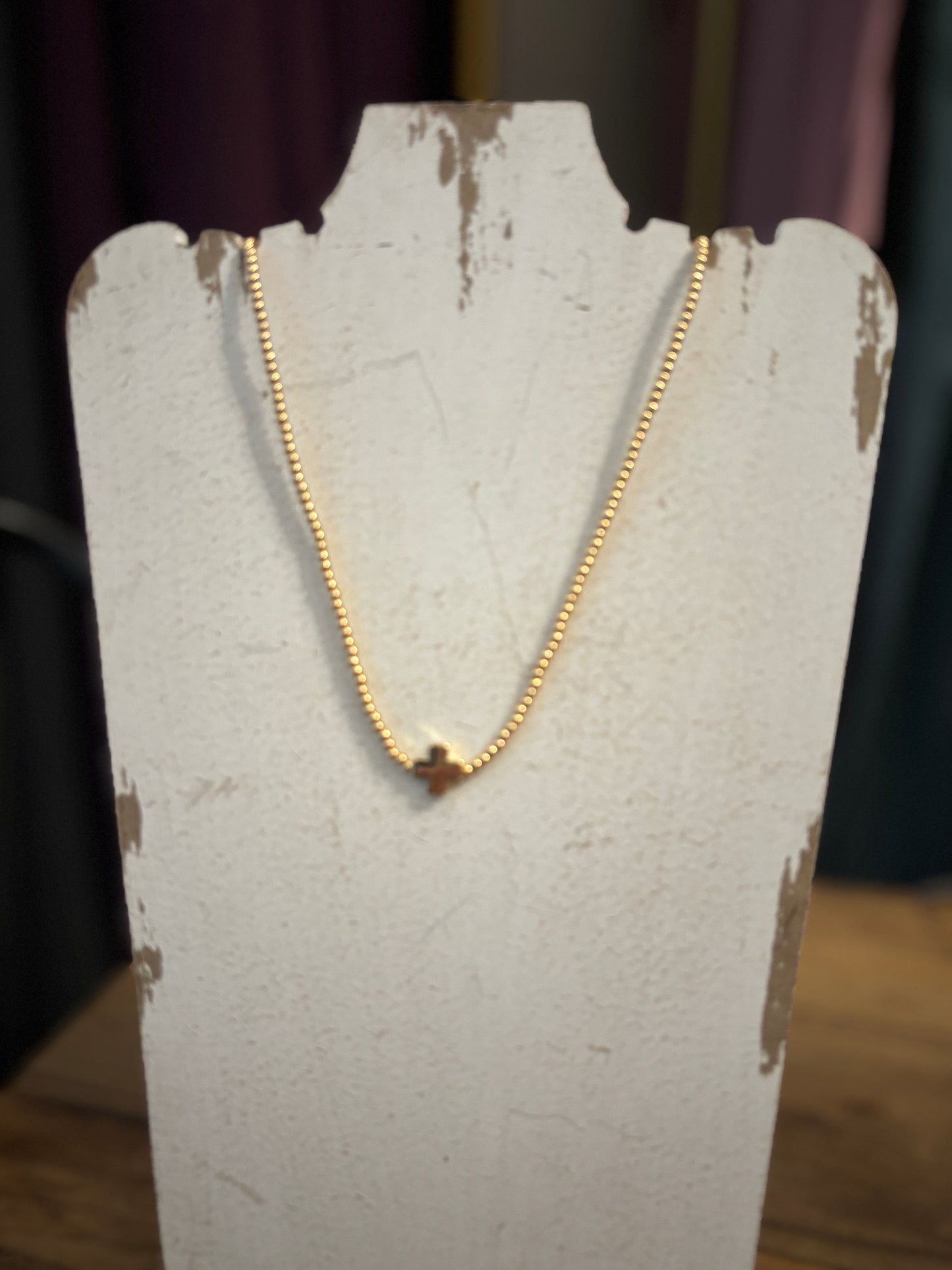 Gold Plated Beaded Cross Necklace Water Resistant