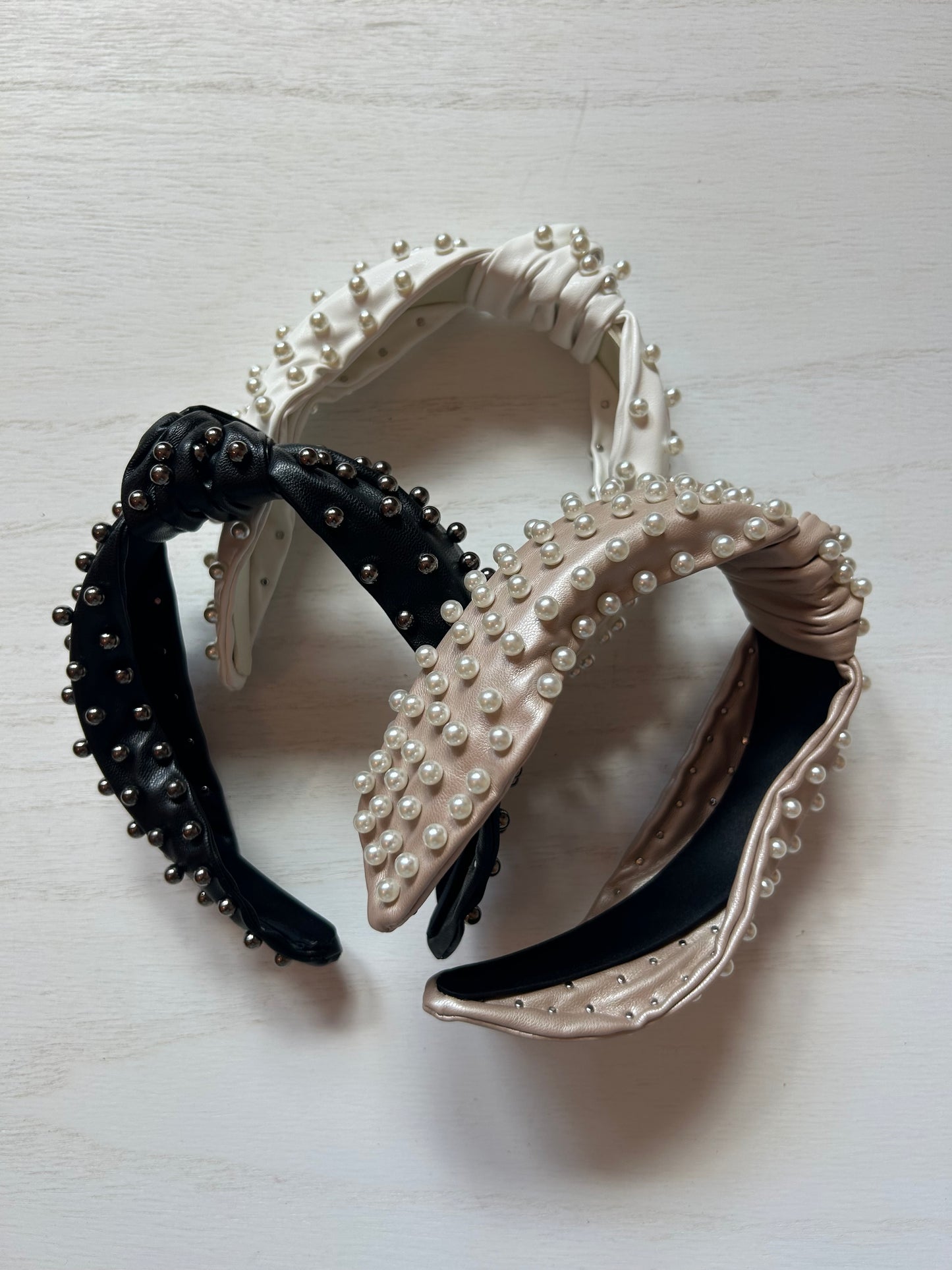 Faux Leather Pearl Headband