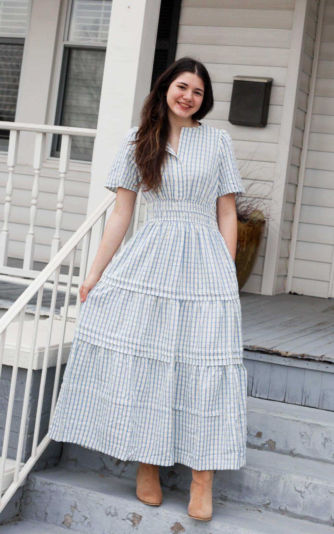 Bailee Blue Pintuck Maxi Dress