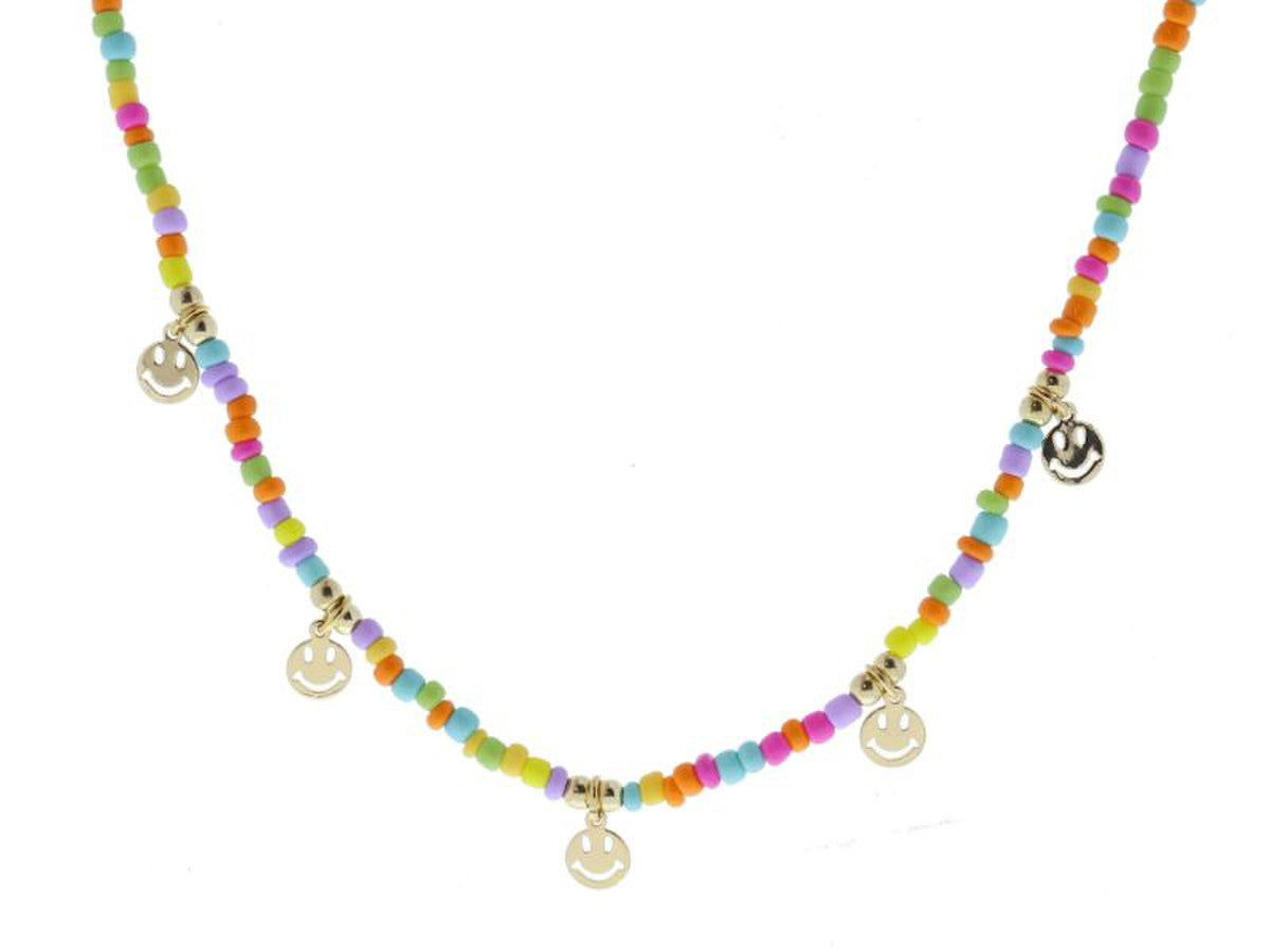 Kids Multi Seed Bead Smiley Face Necklace