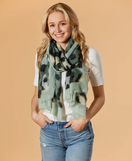 Green Leopard Print Scarf