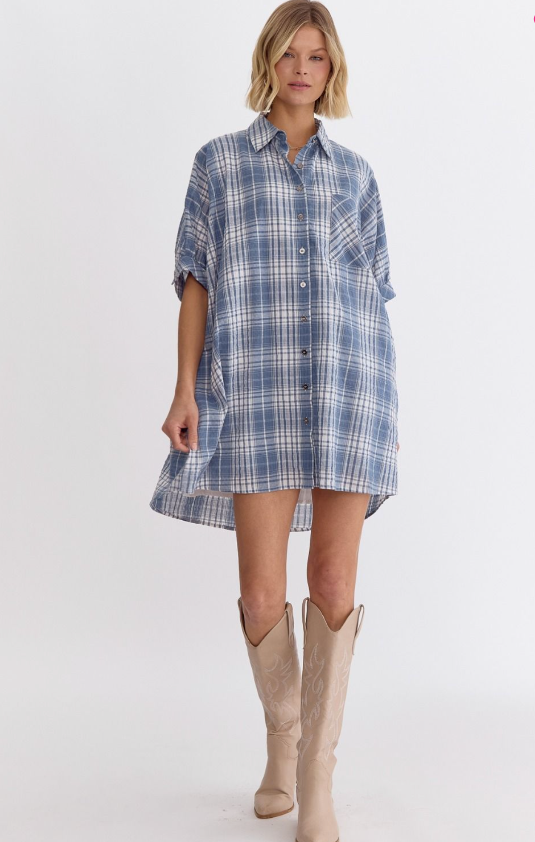 Get Together Plaid Chambray Dress