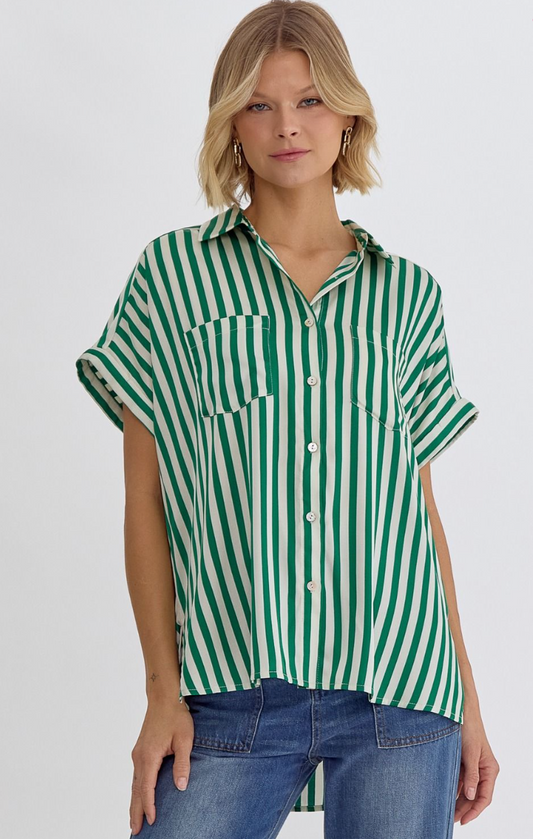She's On Par Striped Collared Top