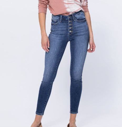 Judy Blue High Rise Button Fly Skinny Denim Jeans