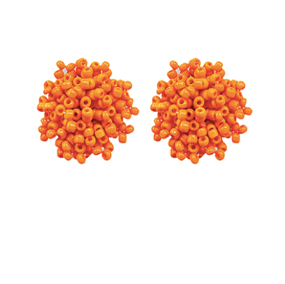 Orange Seed Bead Pom Pom Earrings - Shoppe3130