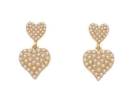 Double Hearted Pearl Earrings