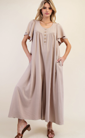 Wing Sleeve Button Up Romper