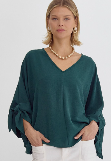 Mallie V-Neck Tie Sleeve Top