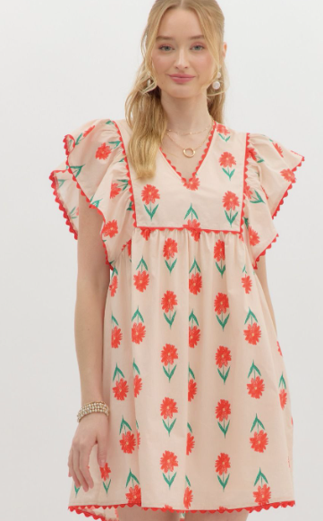 Retro Daisy Cream Mini Dress