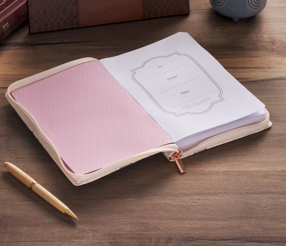 Strength and Honor Pink Floral Faux Leather Classic Journal with Zipper Closure - Proverbs 31:25