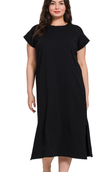 Mia Curvy Round Neck Short Sleeve Midi Dress