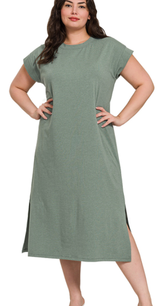 Mia Curvy Round Neck Short Sleeve Midi Dress