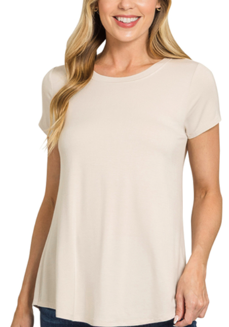 Round Hem Rayon Basic Tee - Shoppe3130