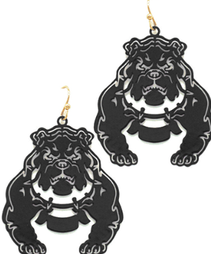 Laser Cut Bulldog Earrings in Black
