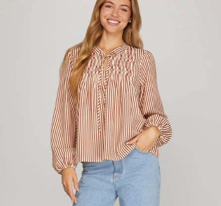 Bridget in Brick Striped Woven Top in Curvy