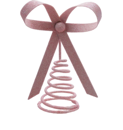 Metal Bow Tree Topper, Pink Glitter Finish