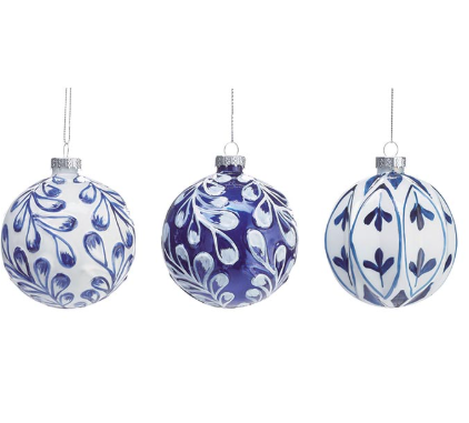 Hand Blown Blue and White Glass Ornament