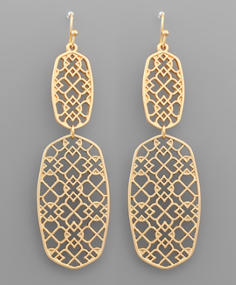 Double Drop Filigree Hexagon Earrings - Shoppe3130