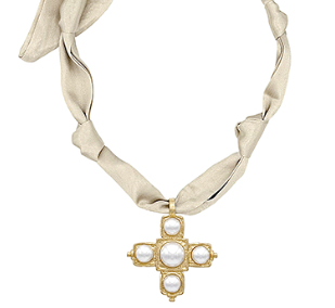 Baroque Cross Pendant Scarf Necklace Set - Shoppe3130