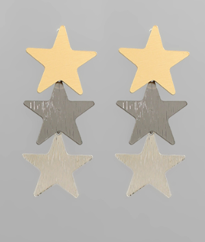 Linked 3 Metal Star Earrings - Shoppe3130