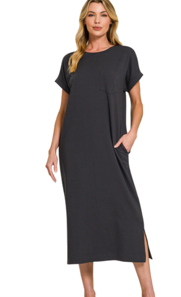 Black Comfort Midi Tee Dress