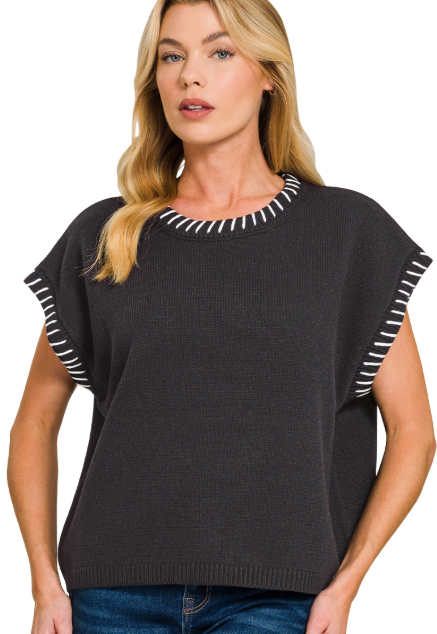 Stitched My Heart Sleeveless Sweater Top