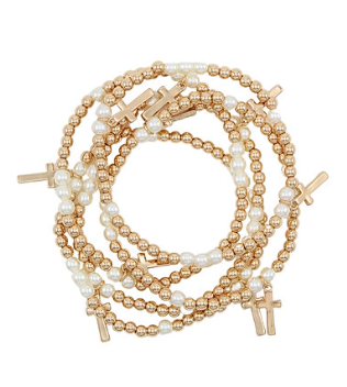 Gold Cross Beaded Bracelet with Pearls