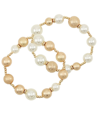 Scratched Gold and Pearl Chunky Bracelets