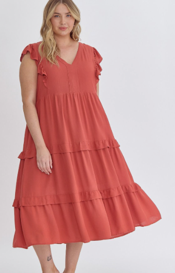 Katie Crush Pocketed Tier Dress In Curvy - Shoppe3130