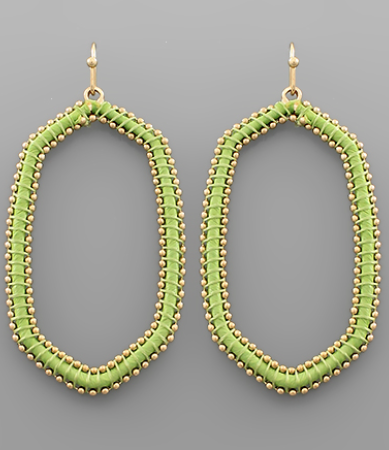 Raffia Wrapped Metal Ball Deco Hexagon Earrings - Shoppe3130