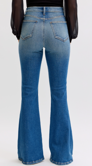 Cello High Rise Super Flare with DBL Front Scoops Dk Wash