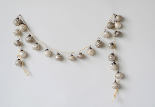 72"L Mercury Glass Ornament Garland w/ Velvet Ribbon Taupe and Cream