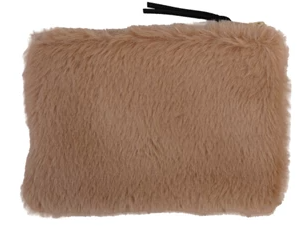 Faux Fur Fabric Zip Pouch With Interior Lining