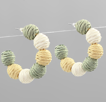 Raffia Ball Hoop Earrings - Shoppe3130