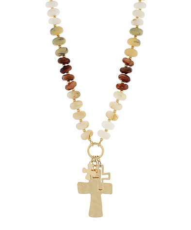 Lacy Marble Bead Cross Necklace