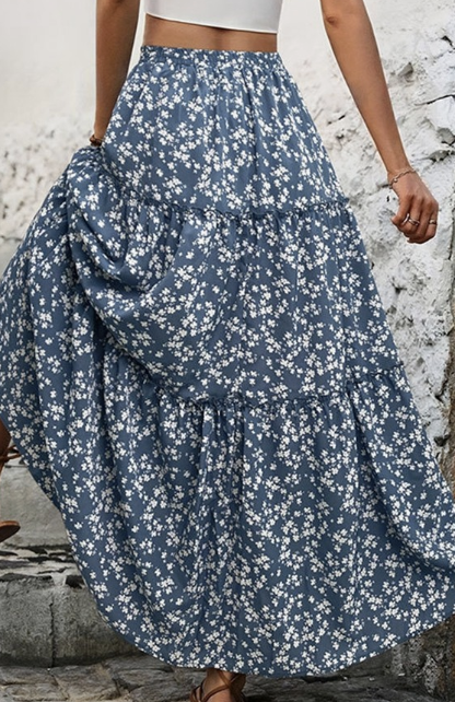Jayden Lightweight Blue Floral Maxi Skirt - Shoppe3130