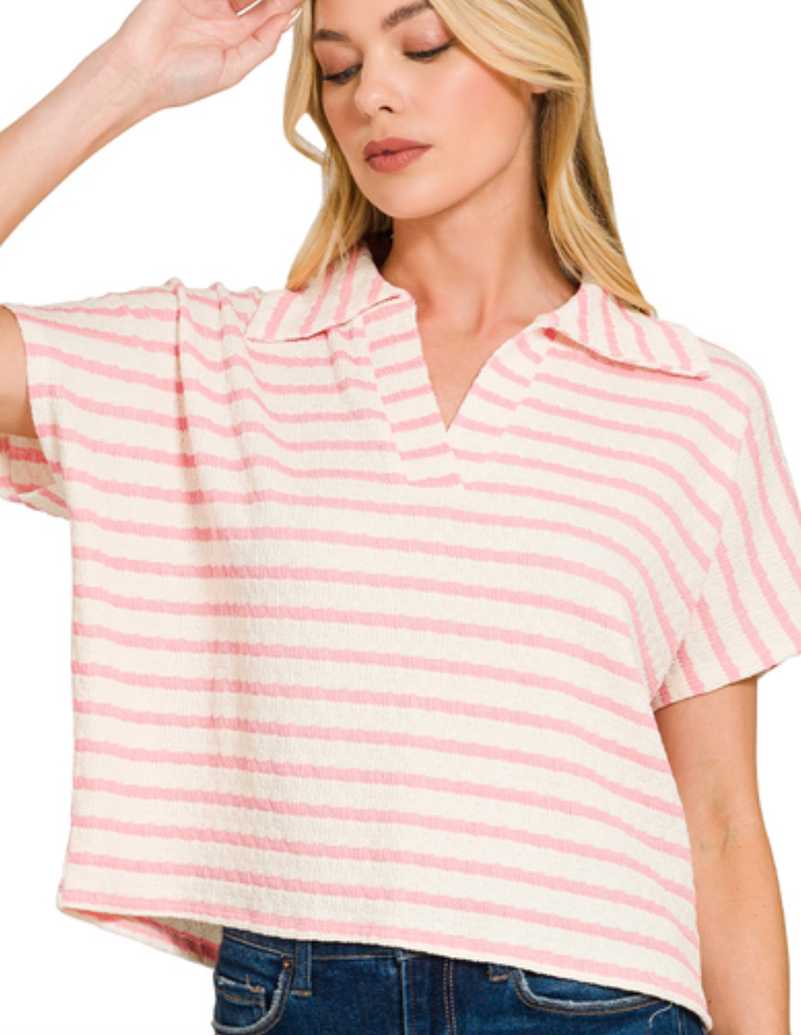 Santee Strped Split Neck Top