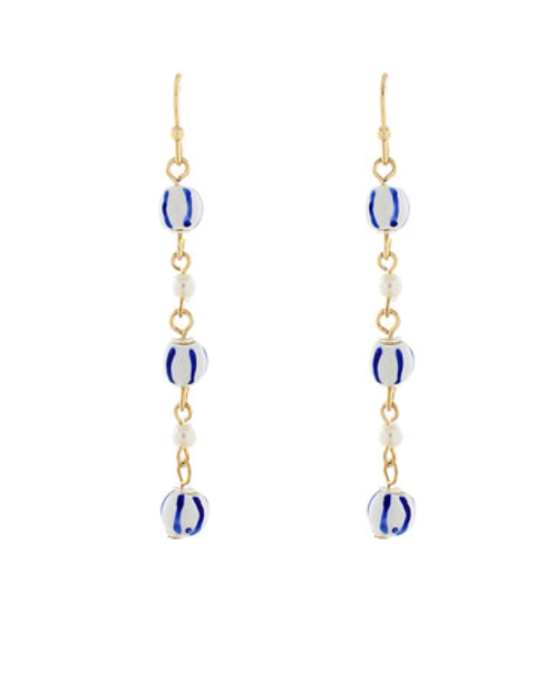 Blue and White Stripe Ball Earrings