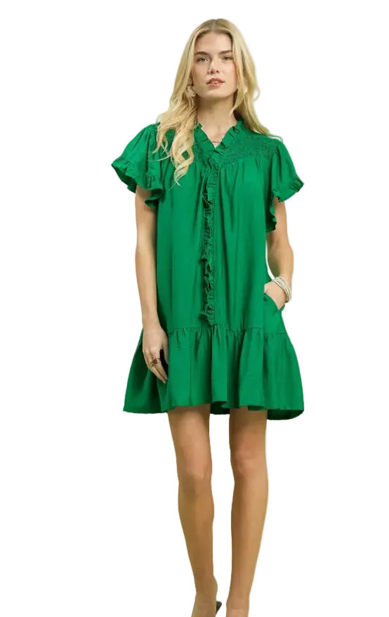Kelly Green Ruffle Mini Dress