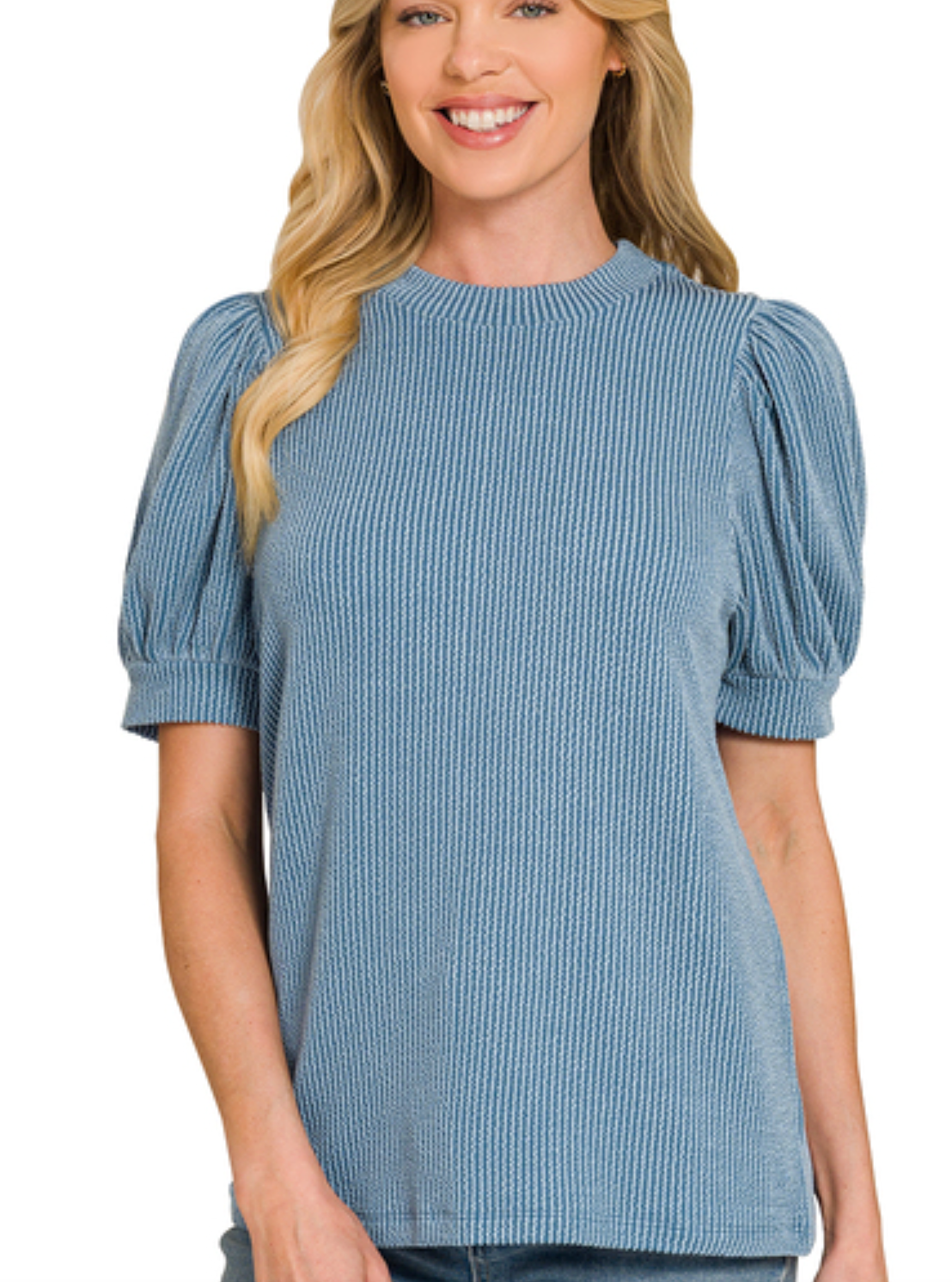 Pretty in Puff Sleeves Ribbed Top