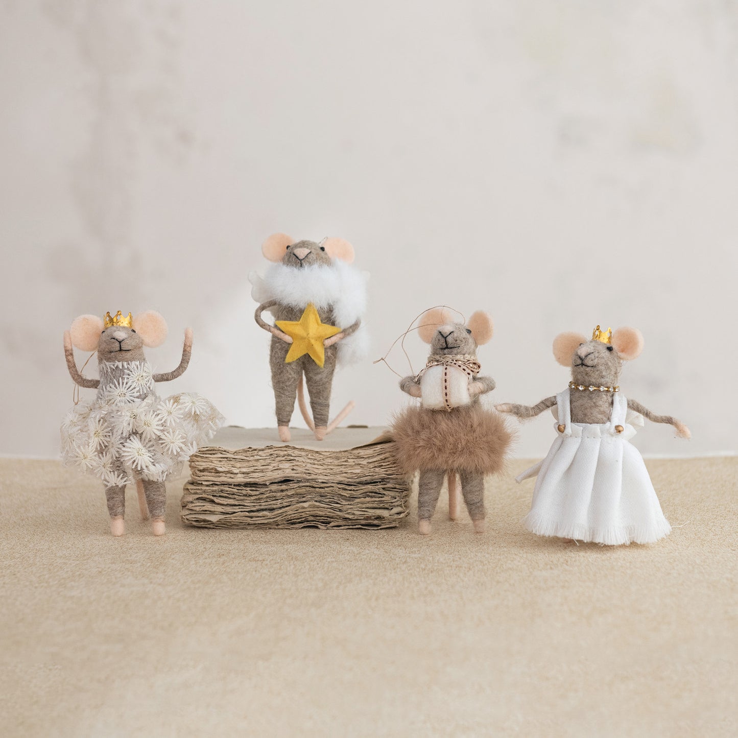 5"H Handmade Wool Felt Mouse in Party Clothes Ornament