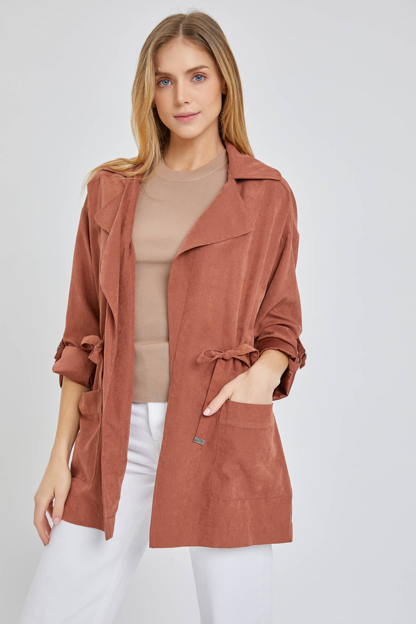 Carmen Trench with Notched Collar Shawl Collar