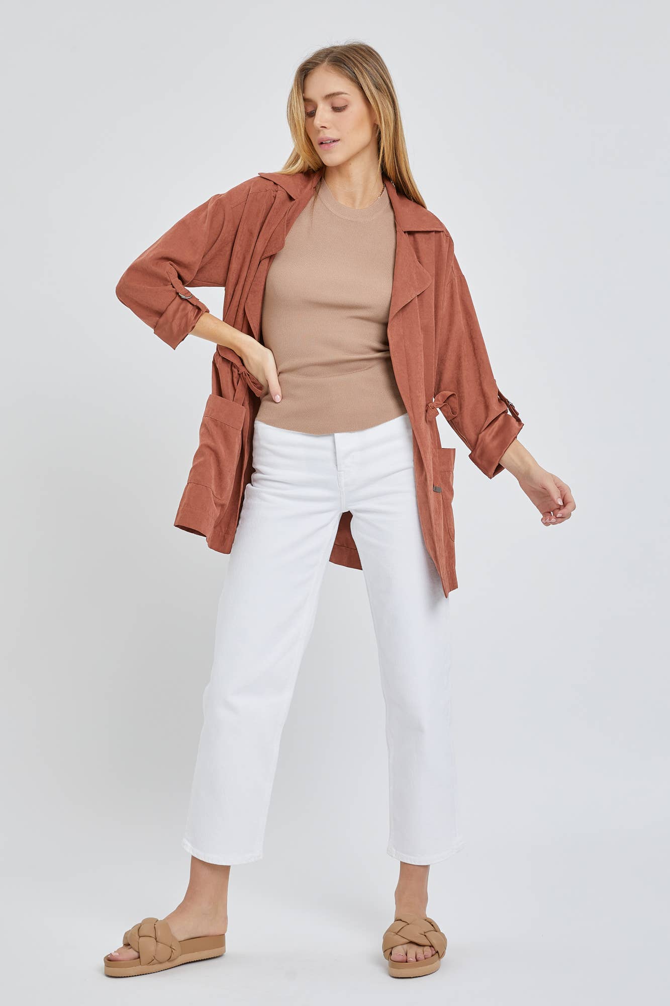 Carmen Trench with Notched Collar Shawl Collar